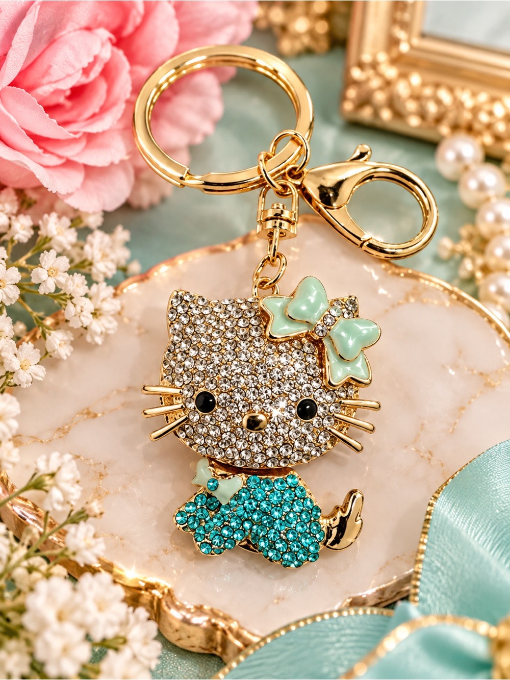 Charmmy Kitty Rhinestone Keychain Charm.NWT